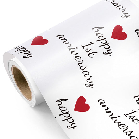WRAPAHOLIC 1st Anniversary Wrapping Paper Roll - Mini Roll - 17 Inch x 33 Feet - 1st Anniversary Design Perfect for Birthday Anniversary Valentines Day