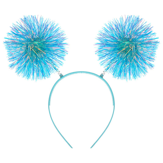 Blue Foil Tinsel Pom Pom Party Headband for Women & Girls