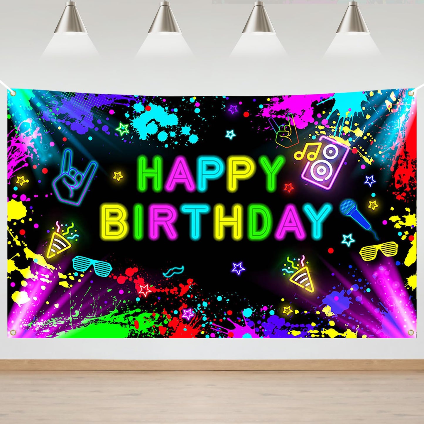 Lecheme Neon Birthday Backdrop 6x4 ft Glow in The Dark Birthday Banner Neon Birthday Party Decorations Glow Photography Background Photo Booth Props