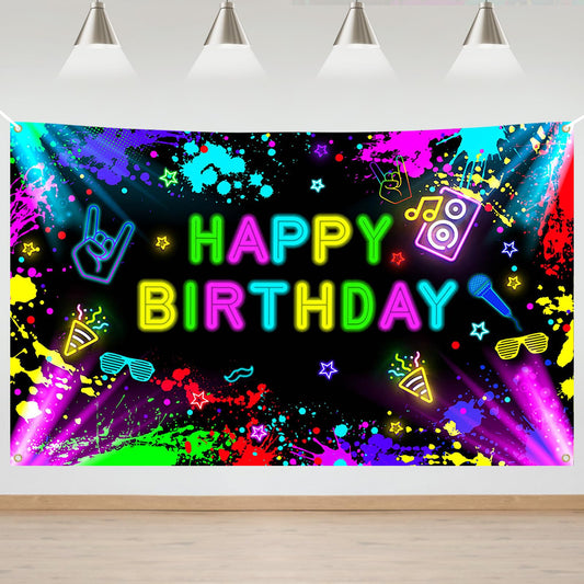 Lecheme Neon Birthday Backdrop 6x4 ft Glow in The Dark Birthday Banner Neon Birthday Party Decorations Glow Photography Background Photo Booth Props