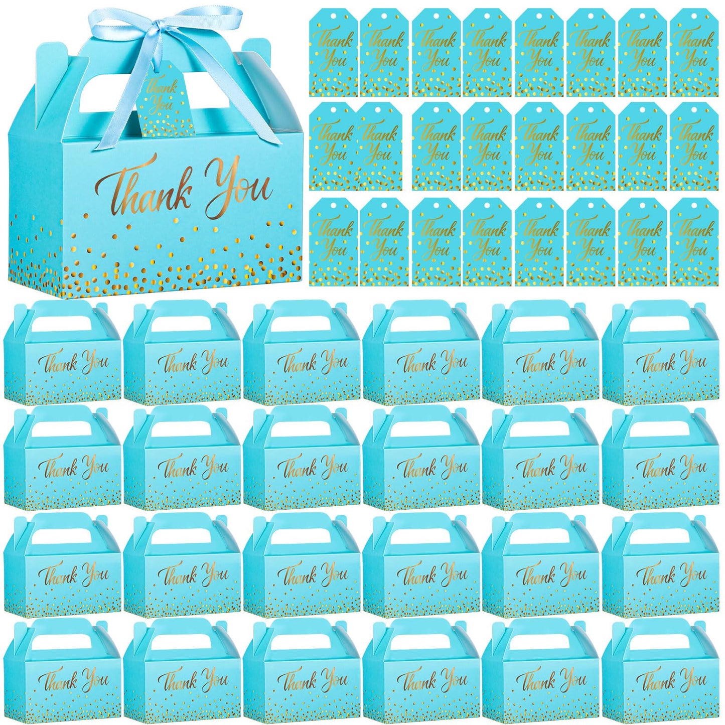 Blue Thank You Treat Boxes with Ribbon & Card – 24 Sets