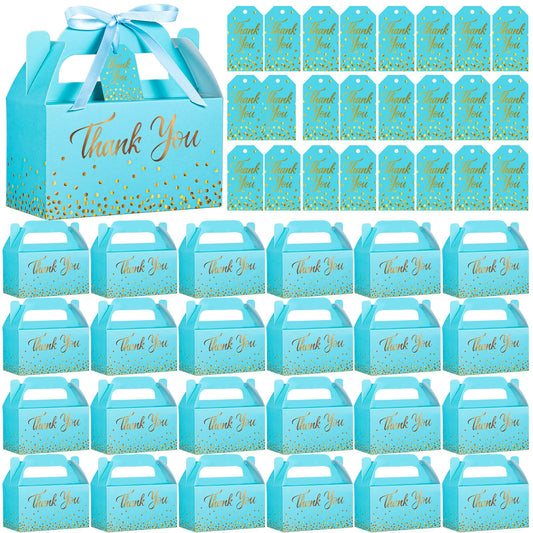 Blue Thank You Treat Boxes with Ribbon & Card – 24 Sets