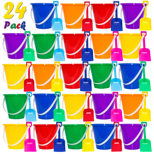 Holady 5 Inch Sand Beach Buckets Pail with Beach ShovelsSand Bucket Water Bucket for Beach Fun Great Summer Party Accessory(24 Bucket+24 Shovels)