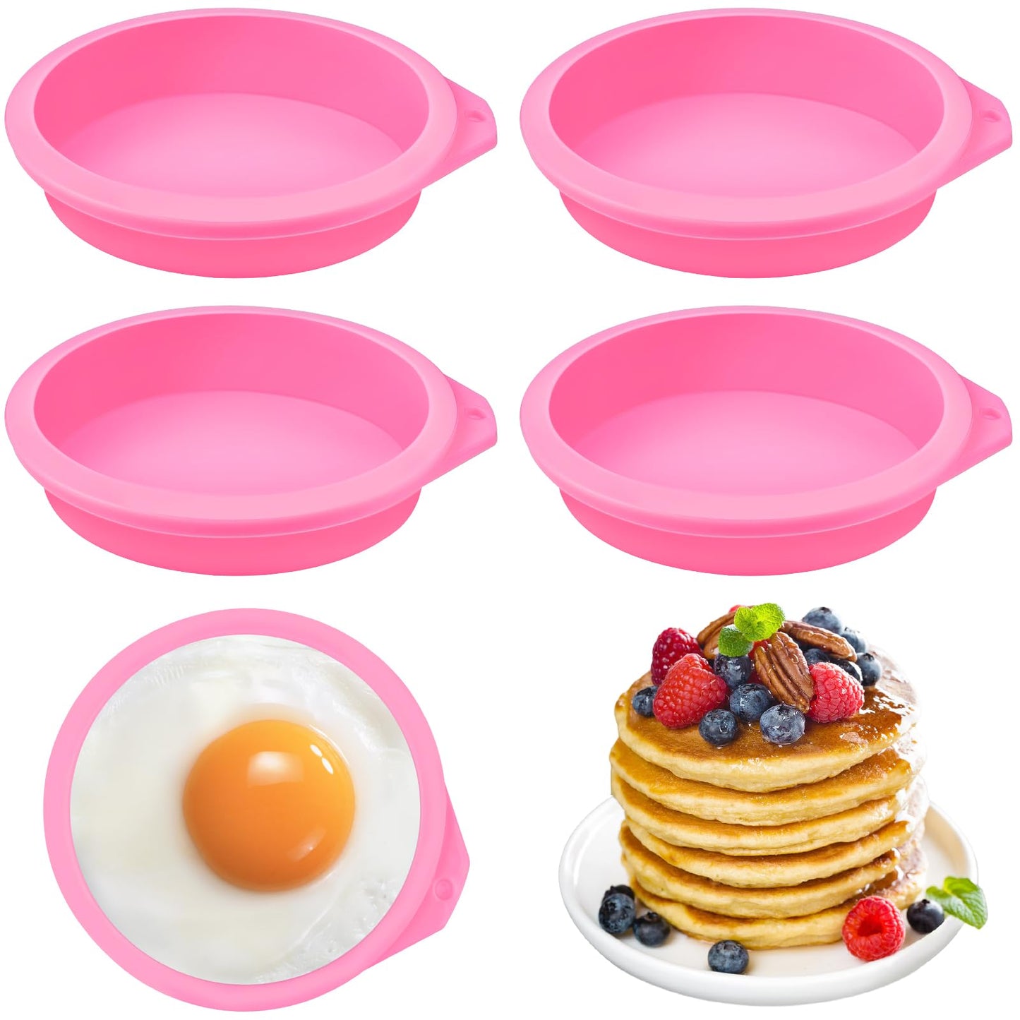 CLUEWR 4 PCS Air Fryer Egg Molds Round Silicone Egg Molds Muffin Top Pan 4 Inch Mini Pancake Mold Non-Stick Air Fryer Accessories