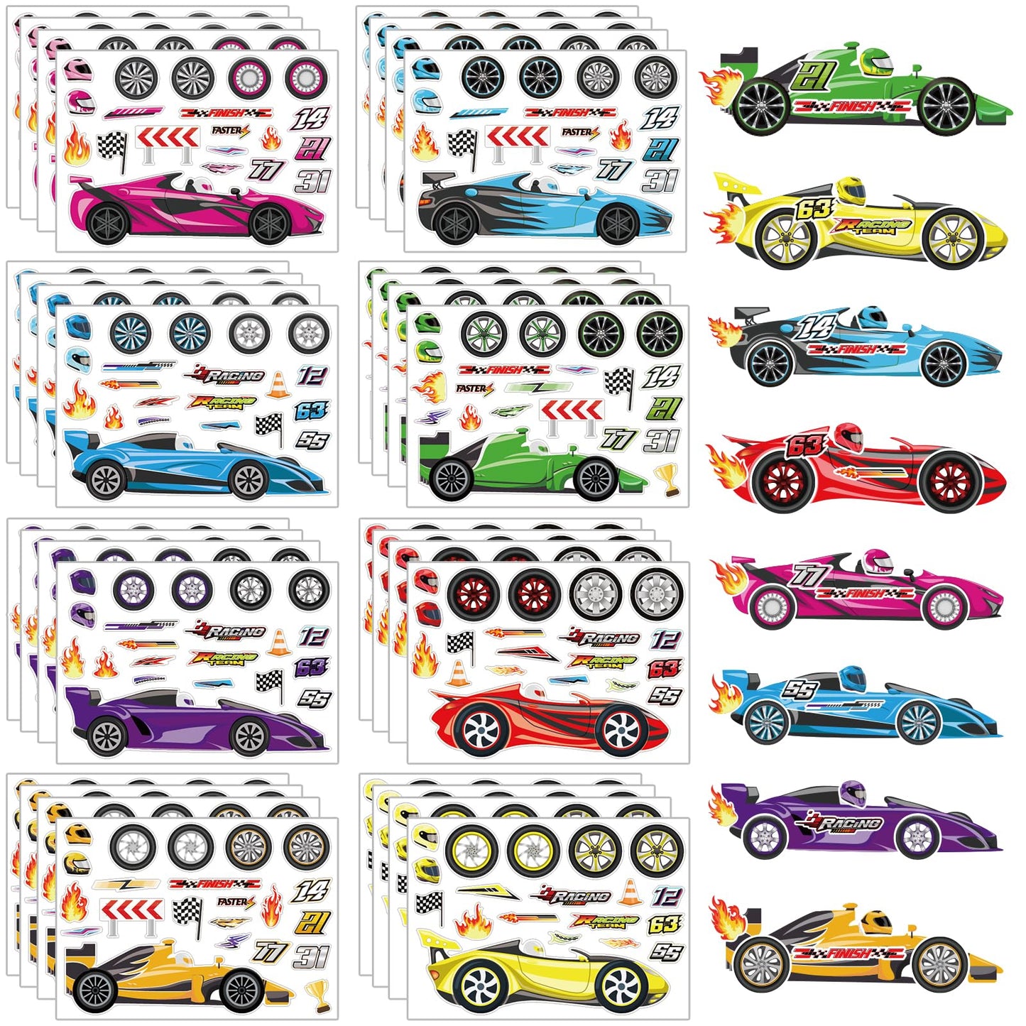 Make-Your-Own Race Car DIY Sticker Sheets – 32 Pack