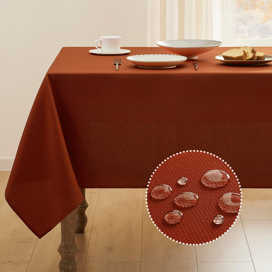 Veblandy Textured Tablecloth Rectangle Waterproof Table Cloth Washable Table Cover Wrinkle Free Fabric Tabletop Decoration for Kitchen Dining Wedding Parties 60 x 84 Inch Rust