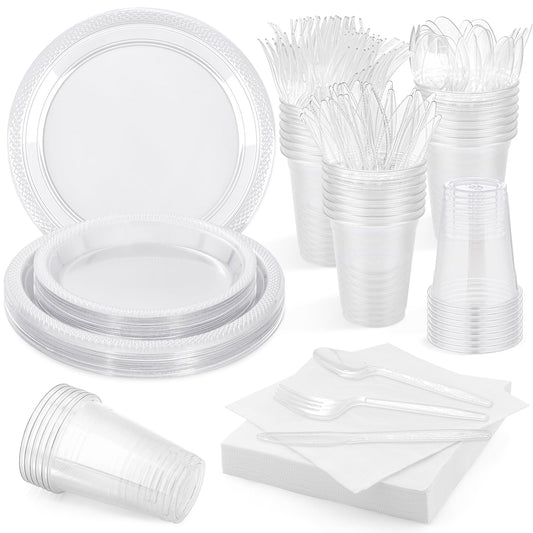 Clear Disposable Party Dinnerware Set - 25 Guests