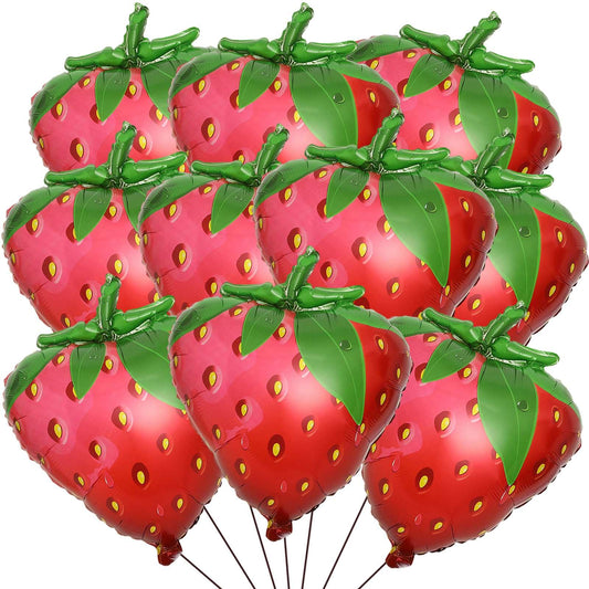 Giant Strawberry Foil Balloons 24 Inch – 10 Pack