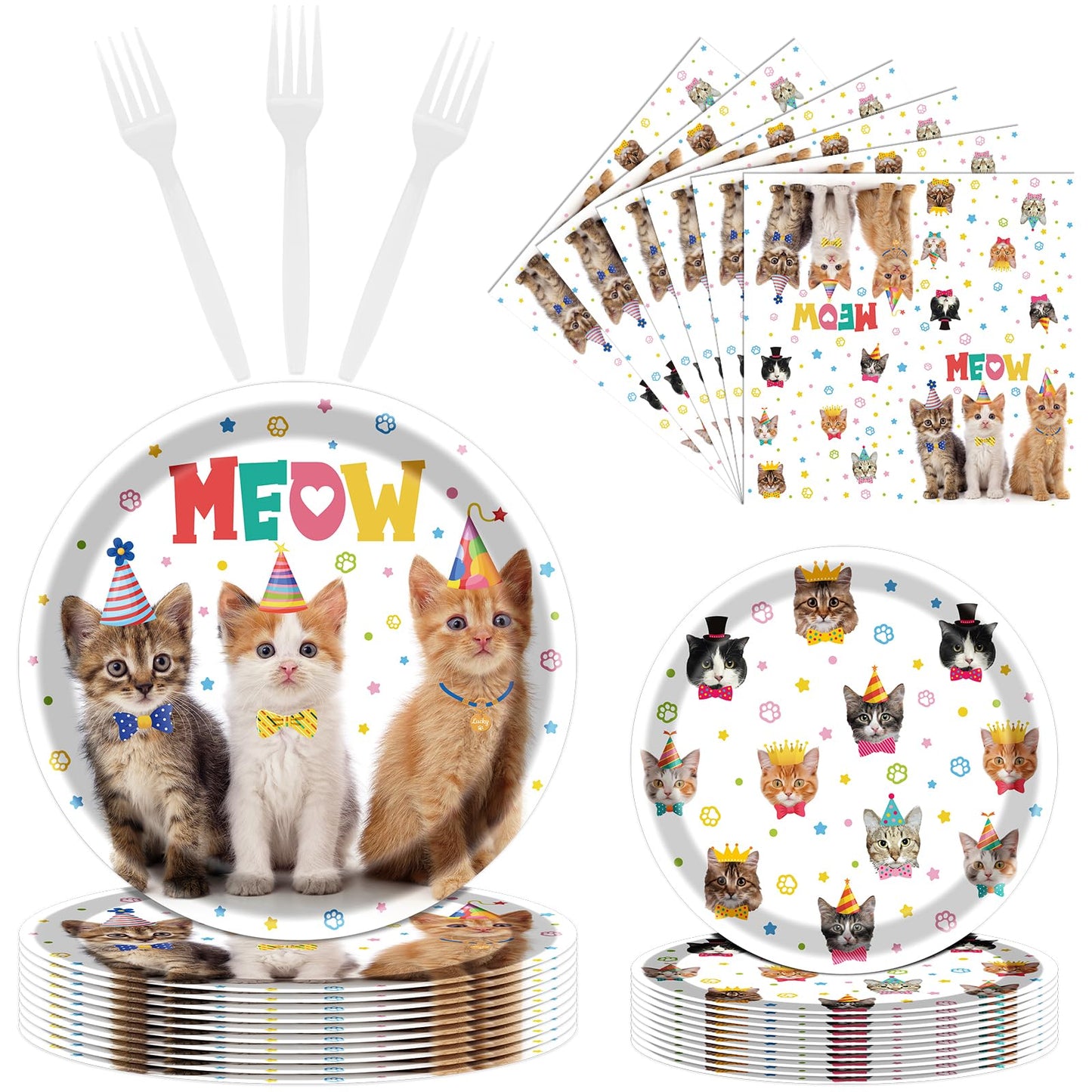 Cat Birthday Party Tableware Set - 96 ct, 24 Guests