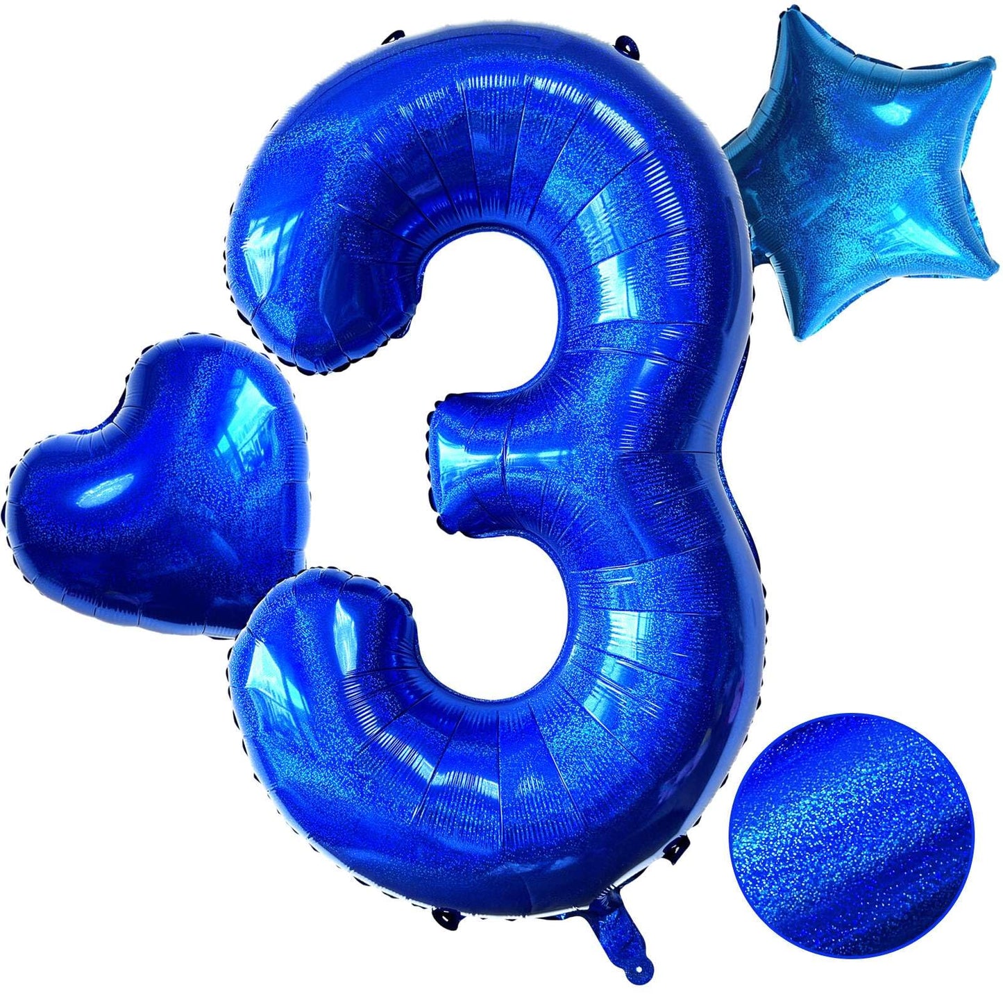 Laser Navy Blue Number 3 Giant Foil Balloon - 40 Inch
