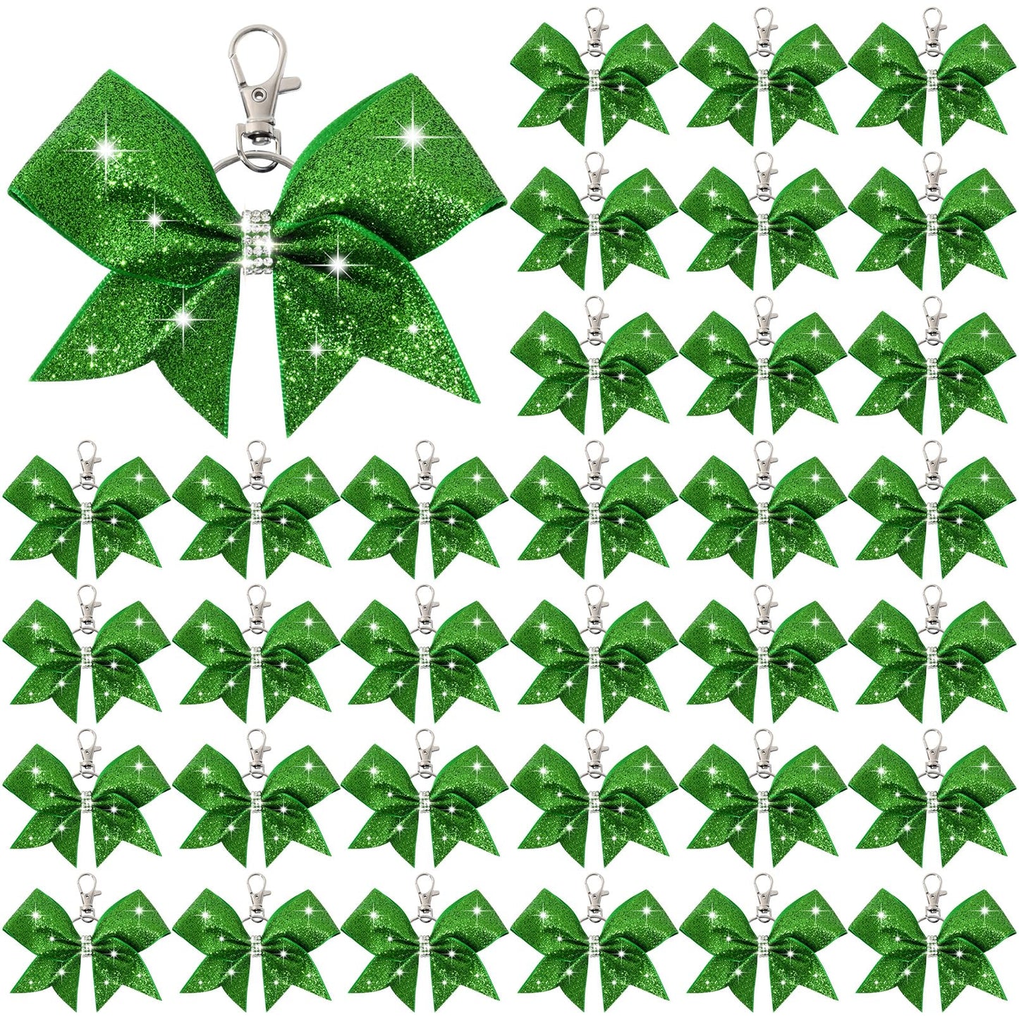 Glitter Cheer Bow Keychains – 36 Pack, Green