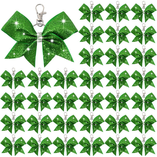 Glitter Cheer Bow Keychains – 36 Pack, Green