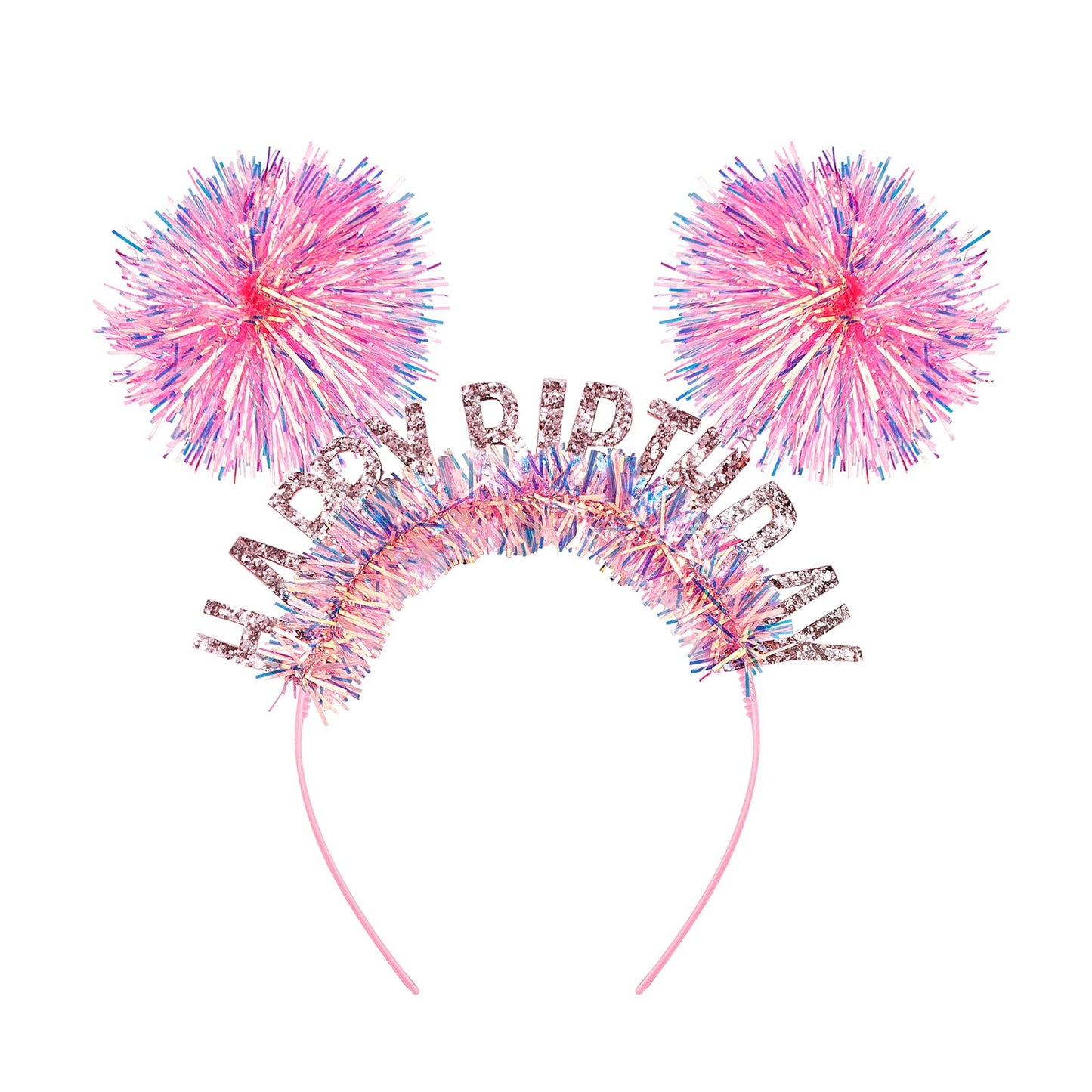 Pink Pom Pom Happy Birthday Headband for Women & Girls