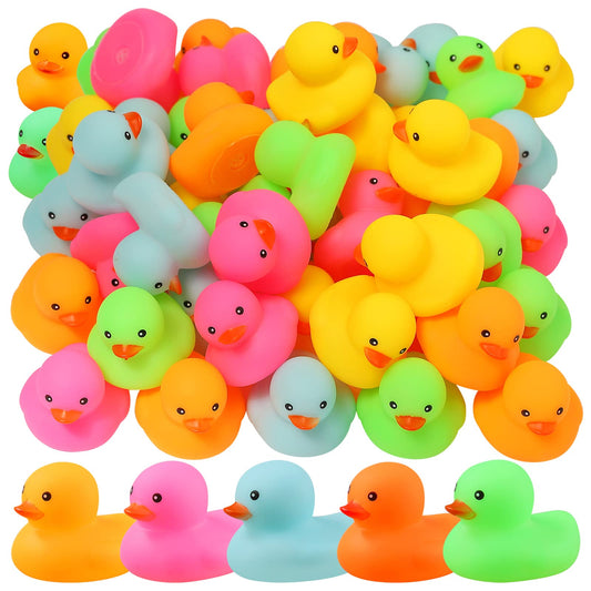 Neon Rubber Ducks Mini Bath Toys - 100 ct