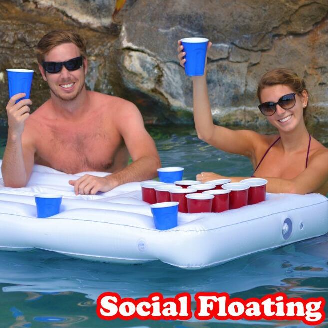 Inflatable Beer Pong Pool Float Table with Built-In Ice Cooler - 6ft x 3ft