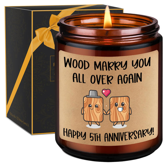 Miracu 5th Wedding Anniversary Candle - 5th Anniversary Wood Themed Gifts for Wife Husband 5 Year Wedding Anniversary Funny Gifts for Him Her Happy Fifth Marriage Gifts for Couples Women Men
