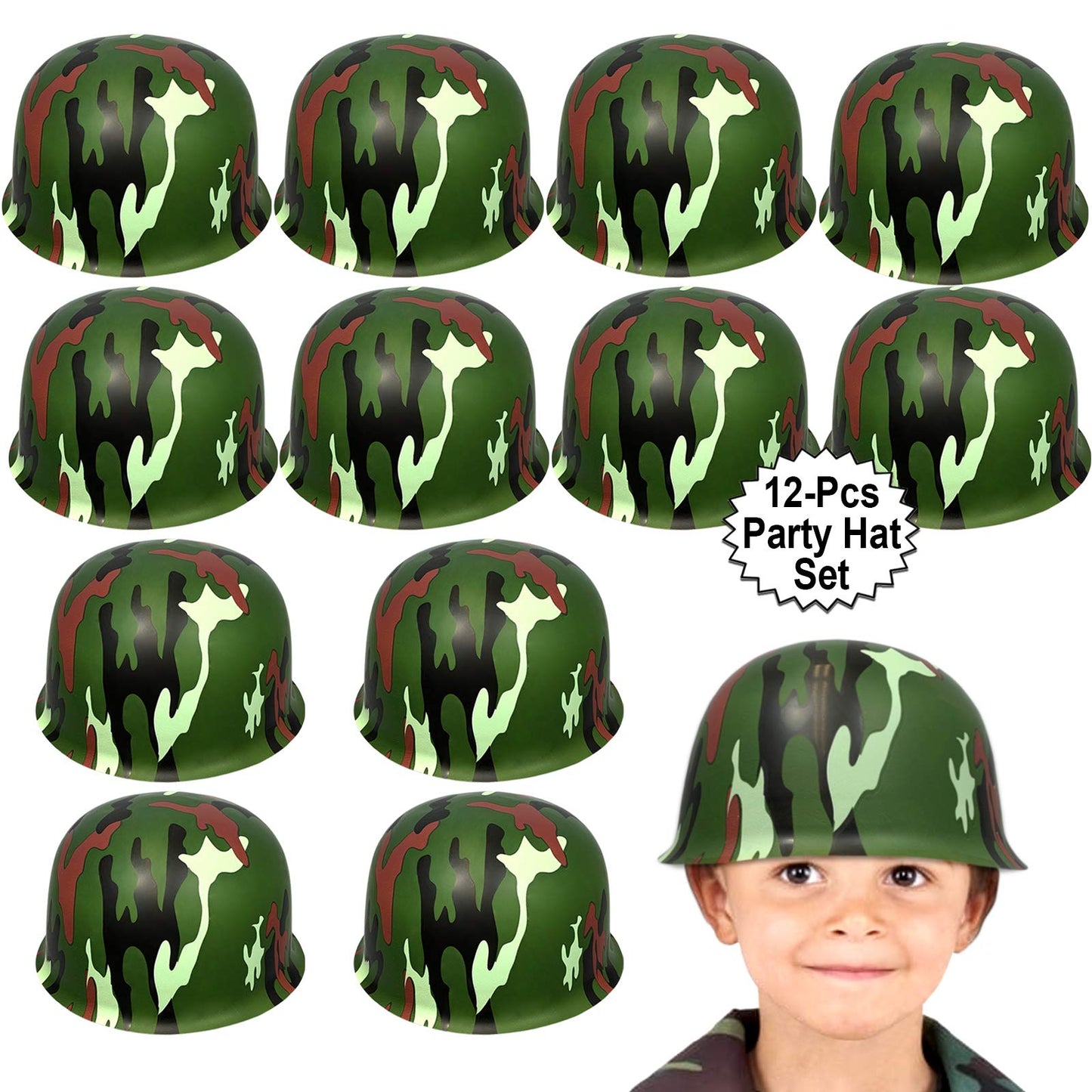 Plastic Camouflage Army Helmet Party Hats – 12 Pack