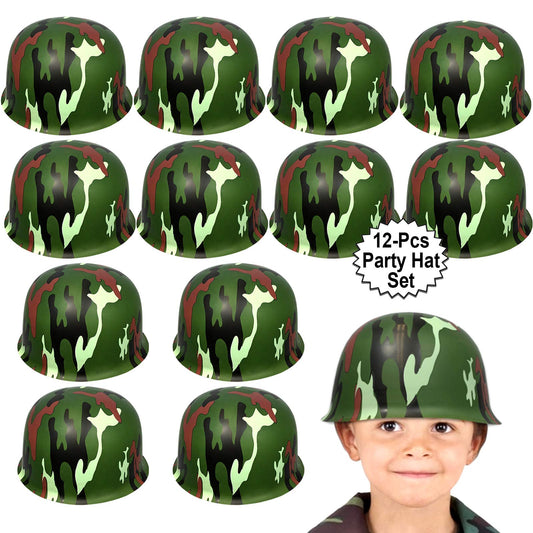 Plastic Camouflage Army Helmet Party Hats – 12 Pack