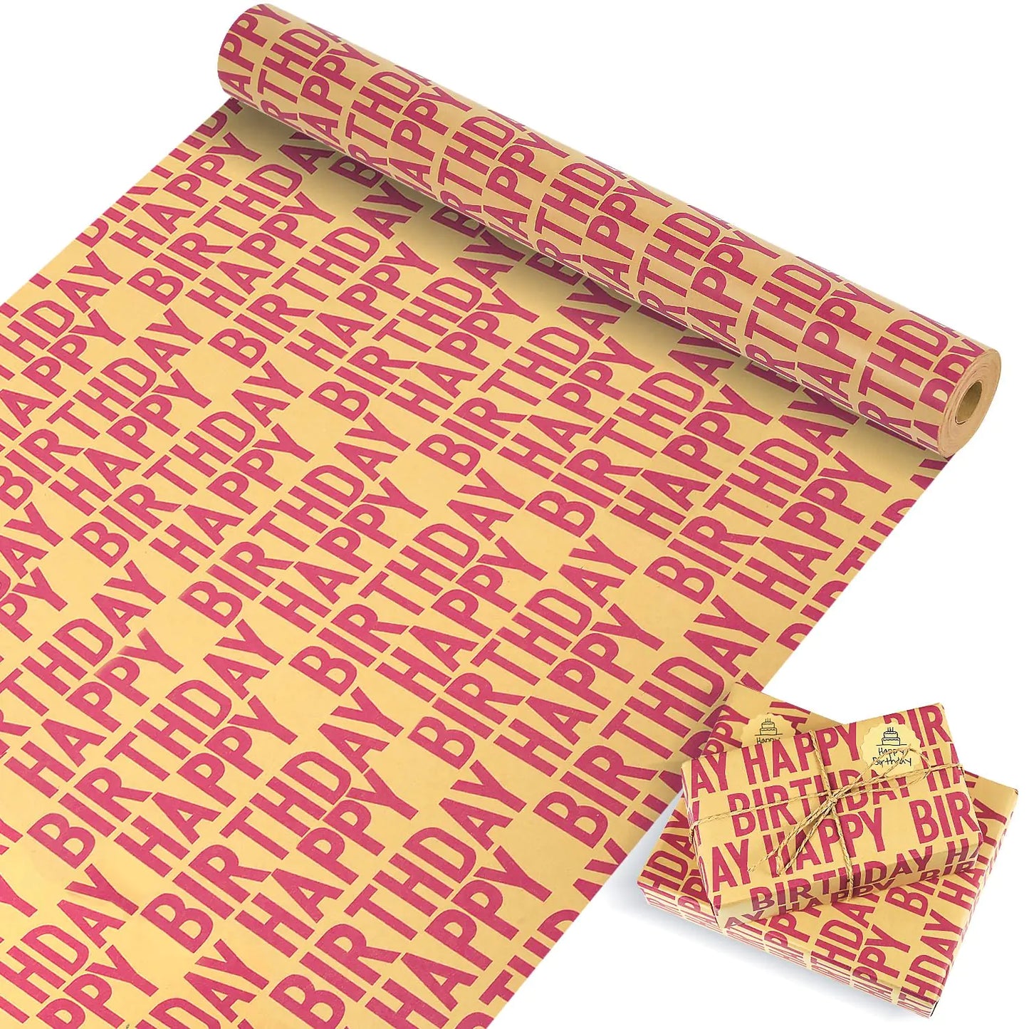 Birthday Red Kraft Wrapping Paper Roll