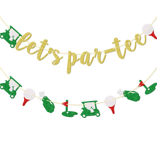 Let's Par-Tee Gold Glitter Golf Party Banner