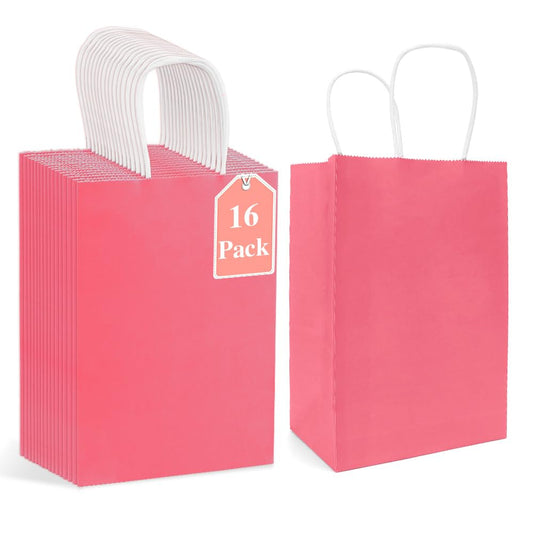 Pink Kraft Paper Handle Gift Bags – 16 ct
