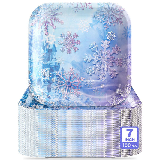 Winter Snowflake Paper Plates 7 Inch - 100 ct