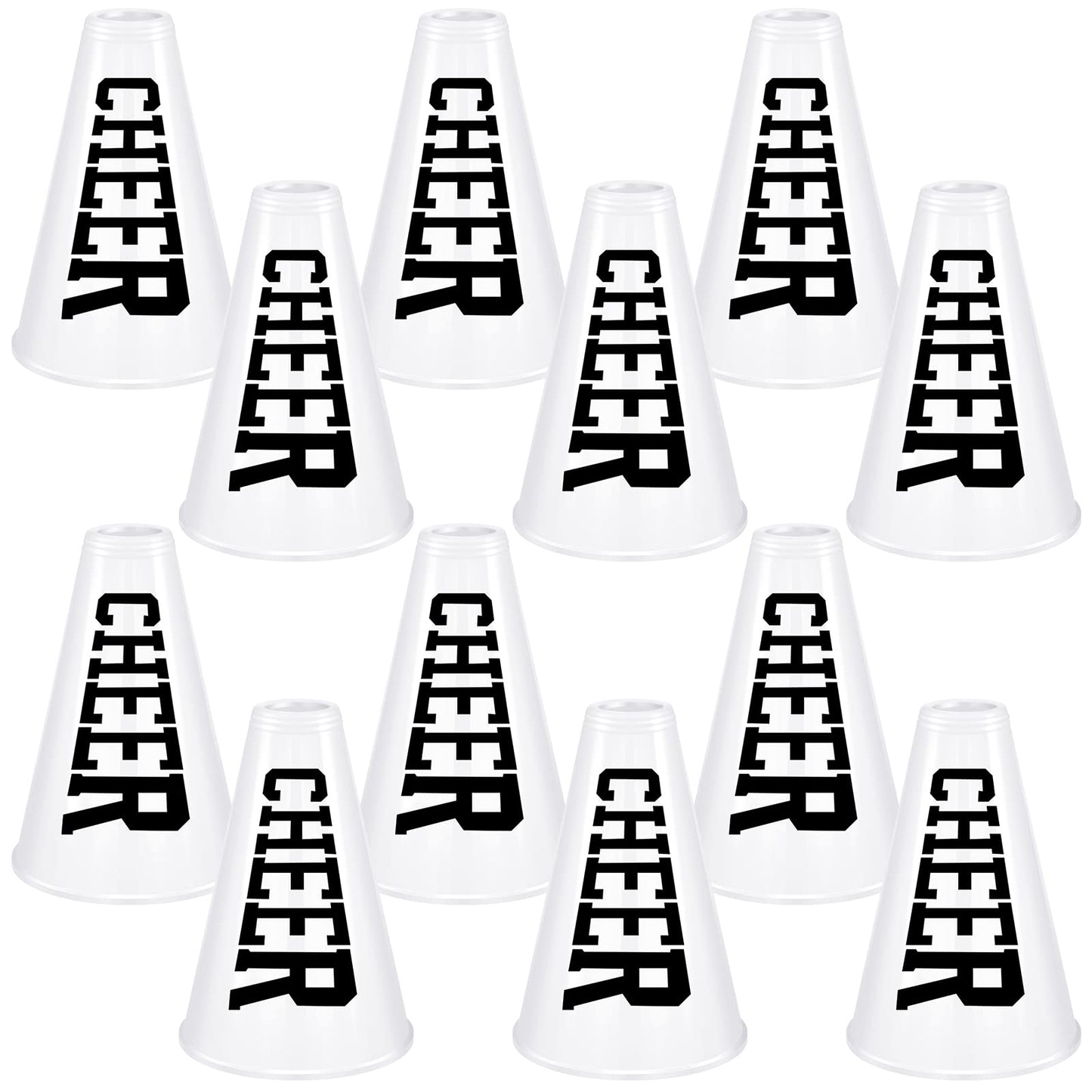 Cheer Megaphone Noisemakers – 12 Pack, White