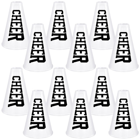 Cheer Megaphone Noisemakers – 12 Pack, White