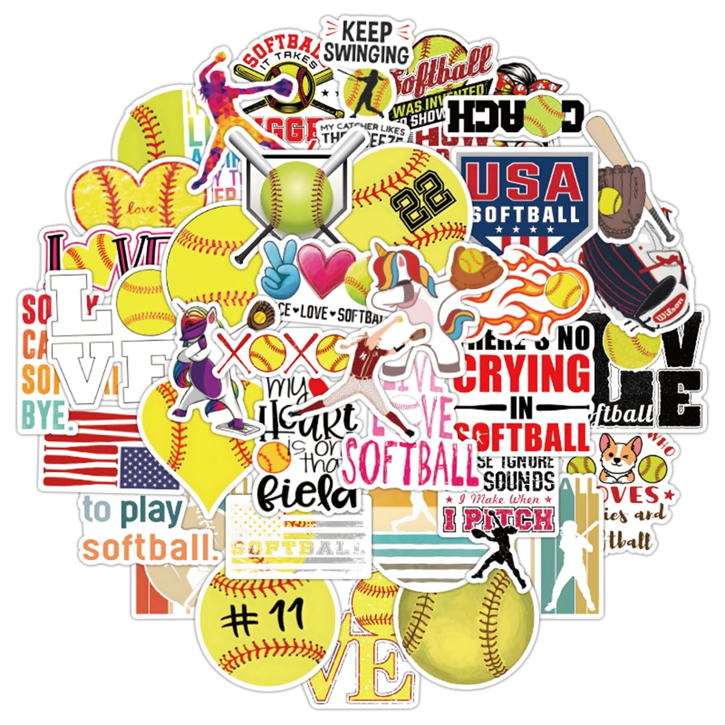 Softball Vinyl Stickers – 50 Pack