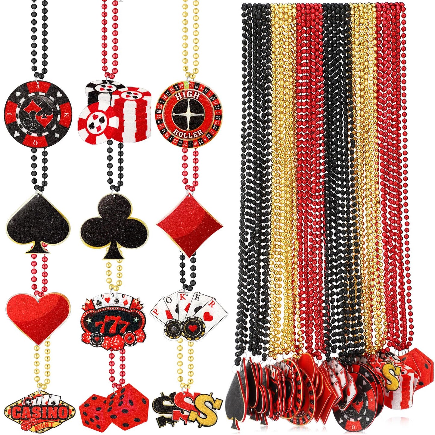 Casino Night Beaded Necklaces – 36 Pack, 12 Styles