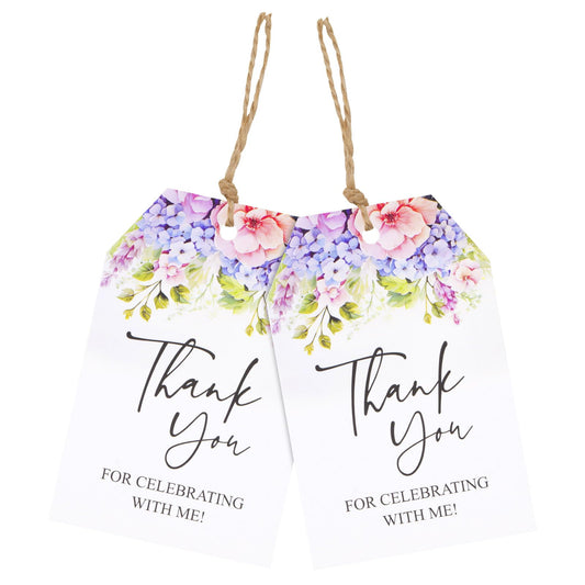 Floral Thank You Gift Tags with String – 50 Pack, 3.3x2.1 Inch