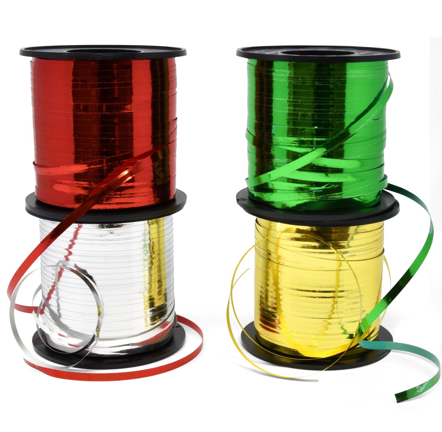 Gift Boutique Christmas Metallic Shiny Curling Ribbon 4 Pack Spool Rolls Green Red Gold & Silver Curly Balloon String Ribbons Xmas Gift Wrapping Florist Party Crafts Supply Decor 350 Yards Per Roll