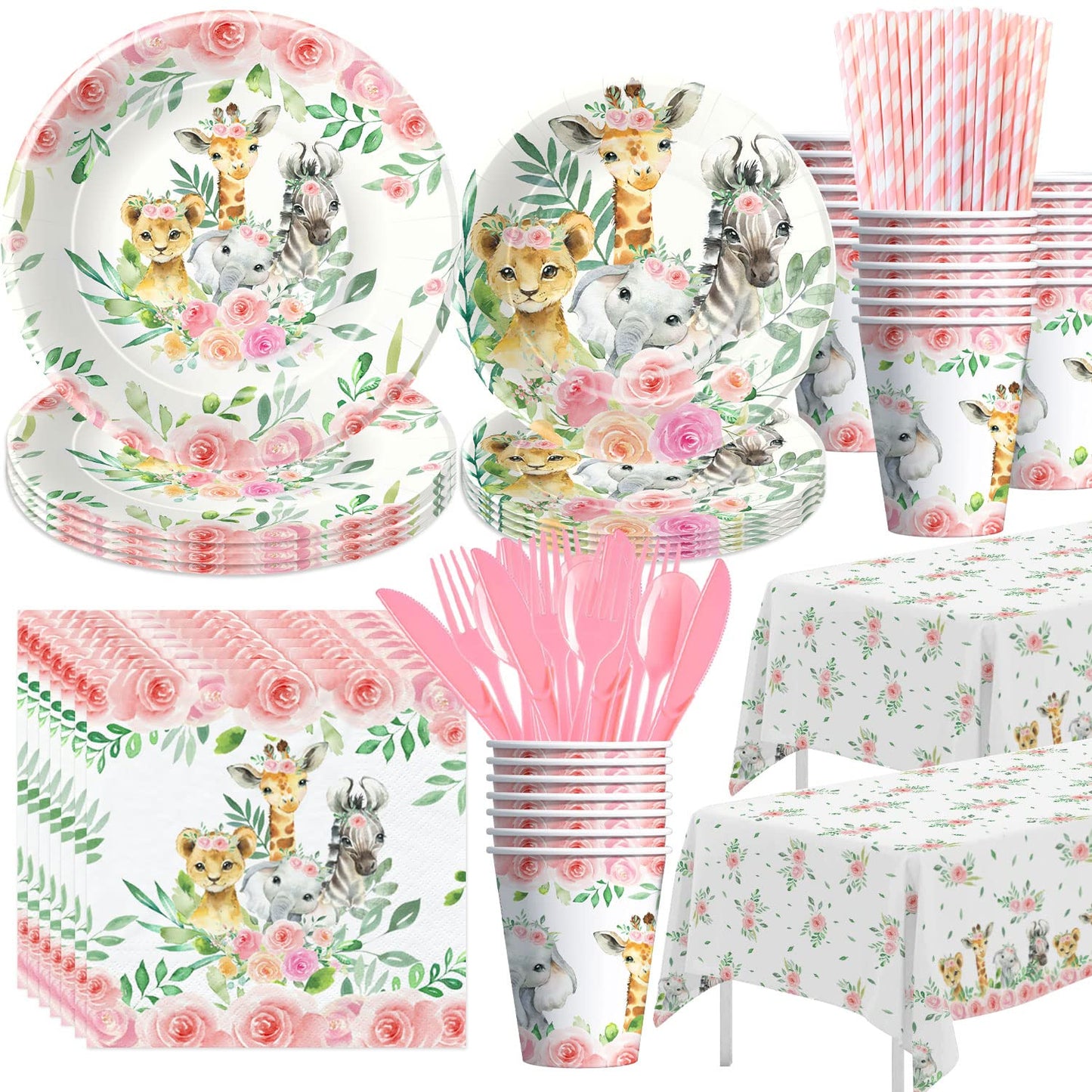 Safari Jungle Wild Birthday Party Tableware Set for Girls