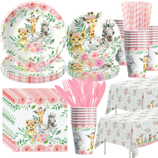 Safari Jungle Wild Birthday Party Tableware Set for Girls