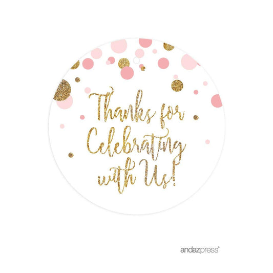 Blush Pink Gold Glitter Round Thank You Gift Tags – 24 Pack