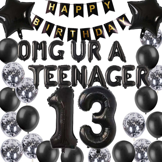 Black Teenager 13th Birthday Party Decorations Balloon Set for Boys