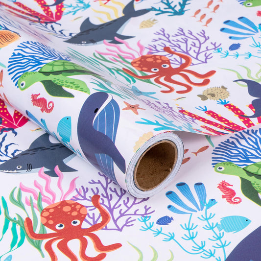 Ocean Sea Creatures Wrapping Paper Roll – 17 Inch x 32.8 Feet
