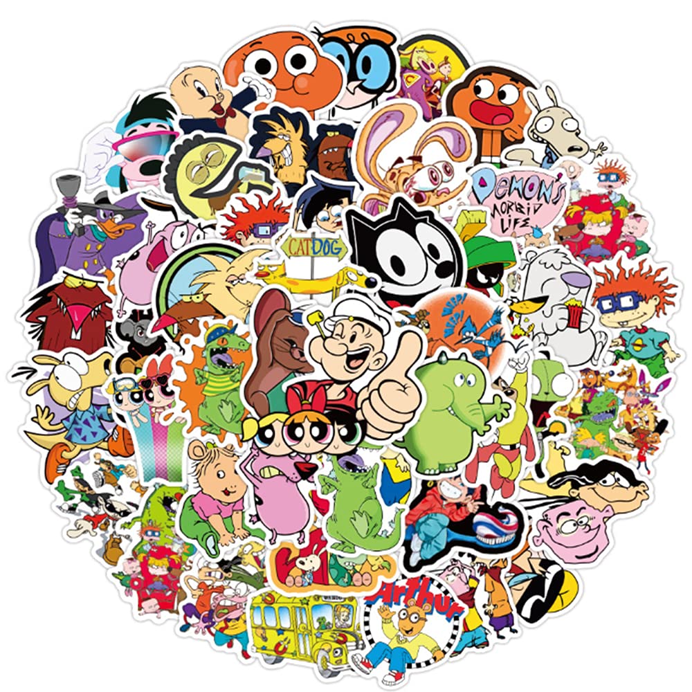 90s Cartoon Stickers for Kids – 50 Pack