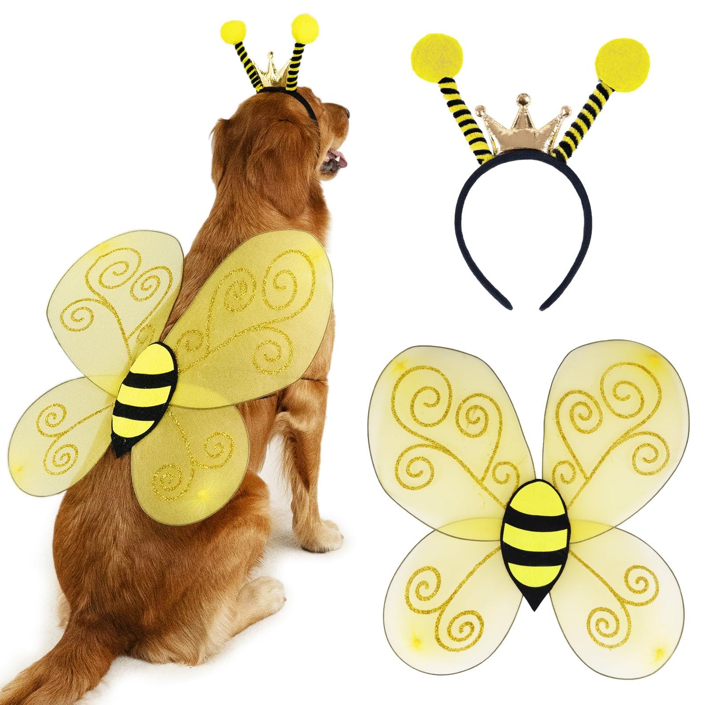 Bee Dog Wings & Headband Costume Set for Large Dogs