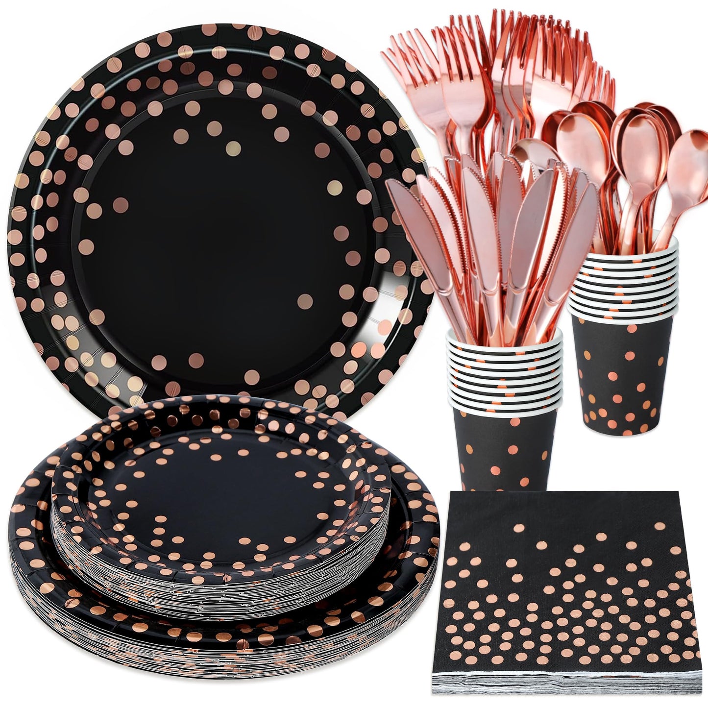 Black & Rose Gold Disposable Party Dinnerware Set