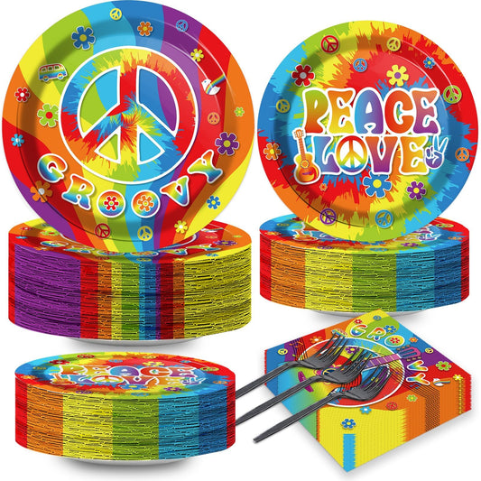 60s Hippie Party Tableware Set – 200 Piece, Serves 50