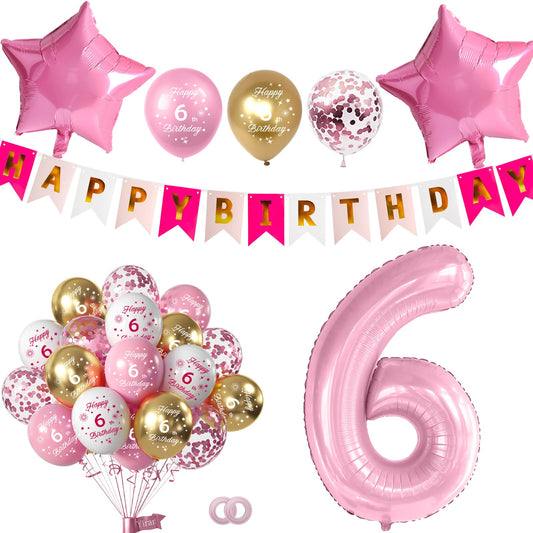 Pink 6th Birthday Balloon & Banner Party Set