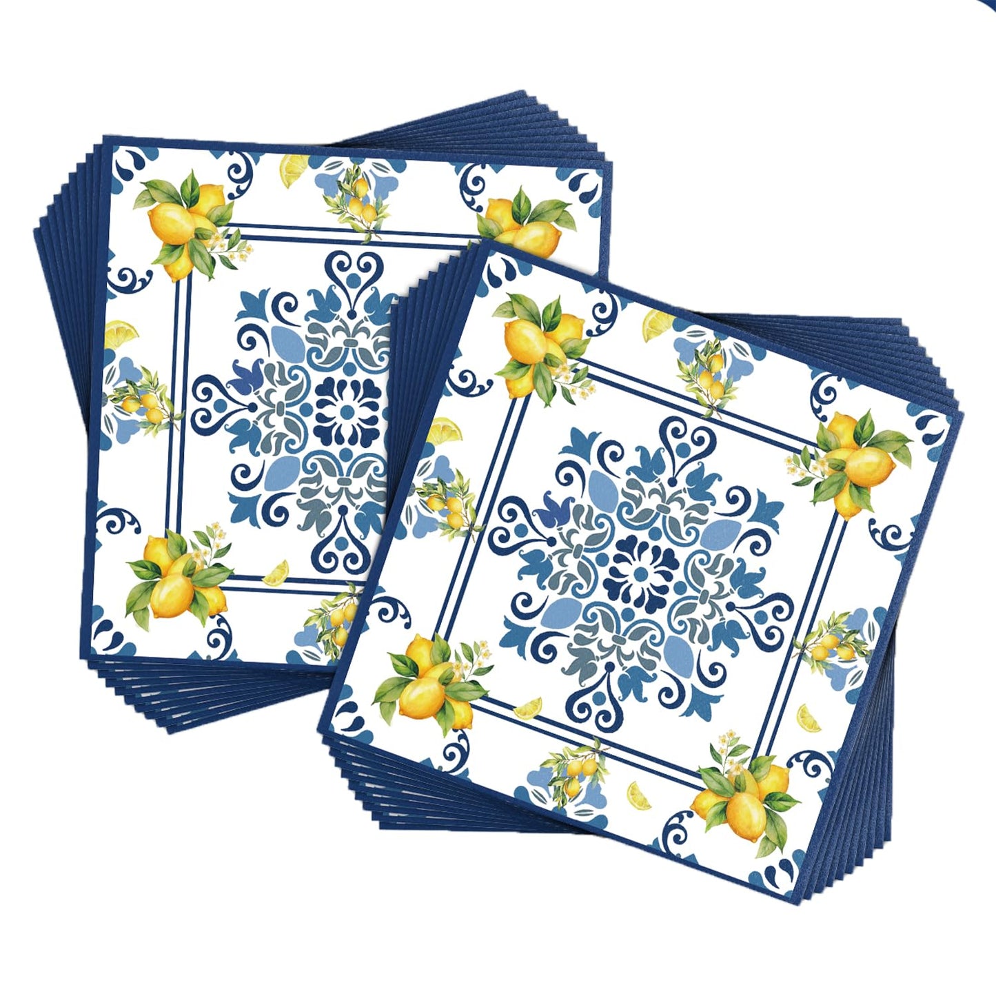 Lemon Paper Napkins – 100 Pack, Blue & Yellow