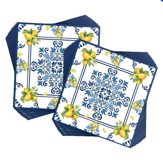 Lemon Paper Napkins – 100 Pack, Blue & Yellow