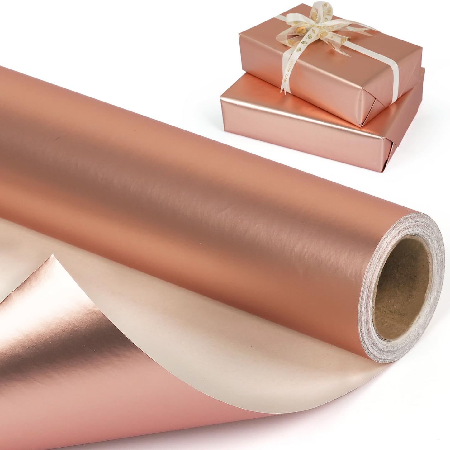 Rose Gold Metallic Wrapping Paper Roll – 17 Inch x 32.8 Feet