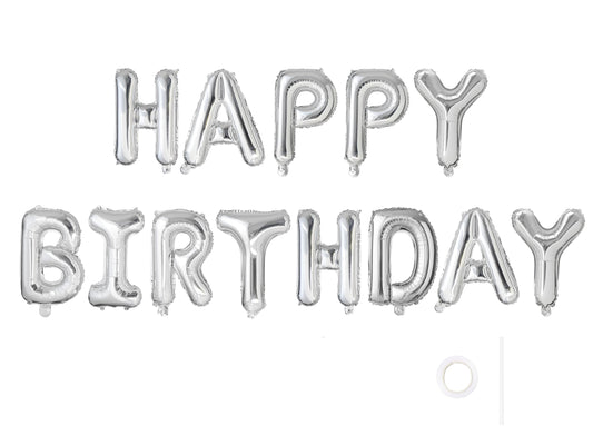 Silver Happy Birthday Foil Letter Balloon Banner – 16 Inch