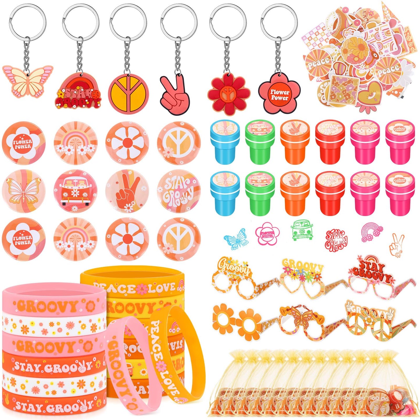Groovy Retro Hippie Party Favours Set – 122 Piece