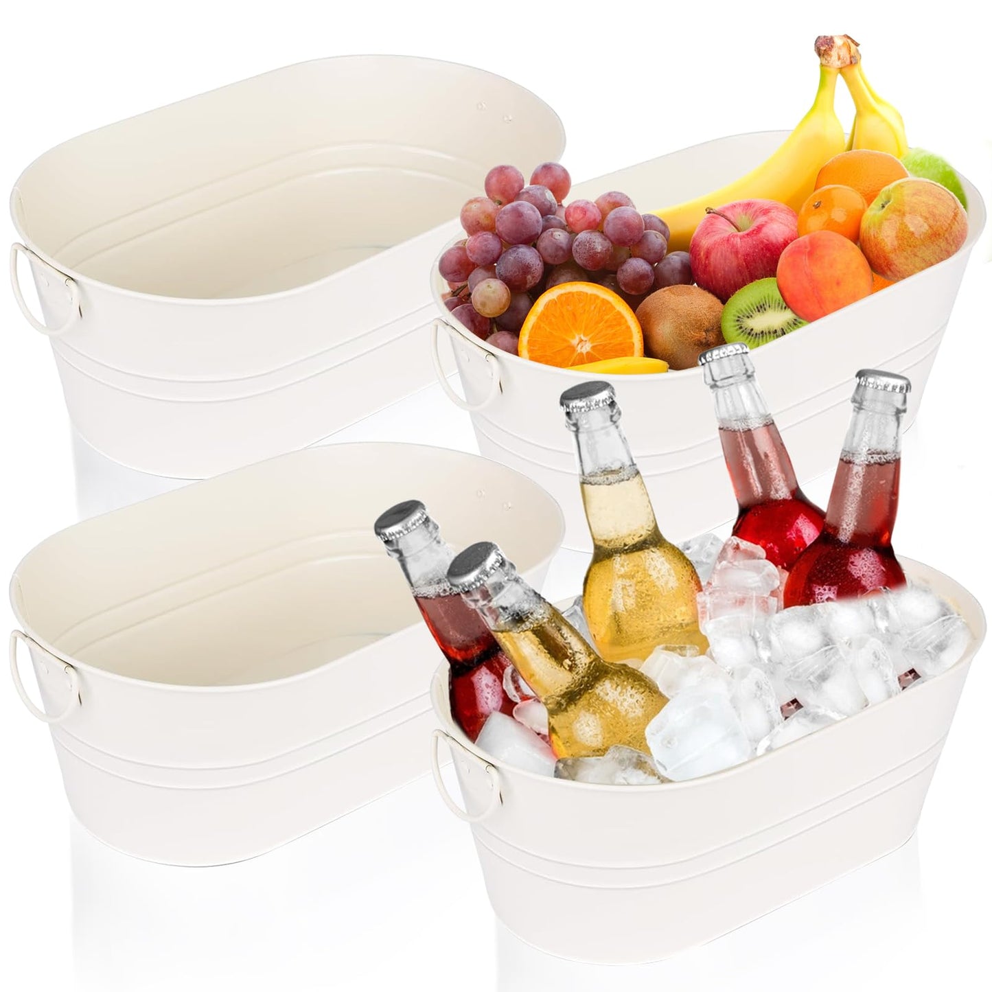 4 Pcs Galvanized Tub Ice Buckets 3 Gallon Metal Champagne Drink Bucket with Handles Large Beverage Tubs Wine Beer Storage Cooler Ice Buckets for Parties Mimosa Bar Supplies Cocktail Bar White
