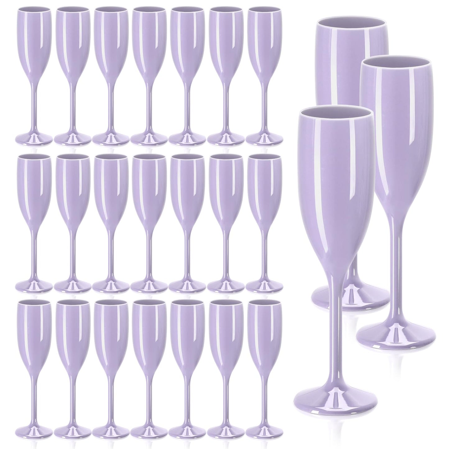 SMAODSGN 24 Pcs Purple Cocktail Glasses Plastic Wine Flutes Set of 24 Wedding Toasting Glasses Long Stem Champagne Glasses Shatterproof Drinking Glasses For Birthday Party Anniversary 5.4 Oz