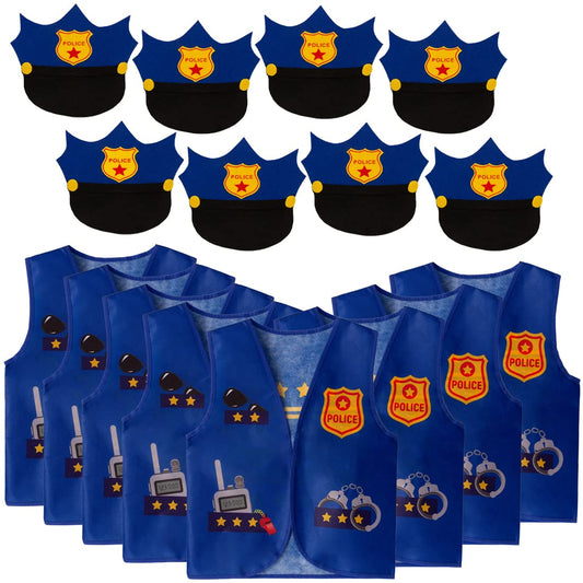 Police Hat & Vest Costume Dress-Up Set – 16 Piece, Kids' Birthday Party Favours